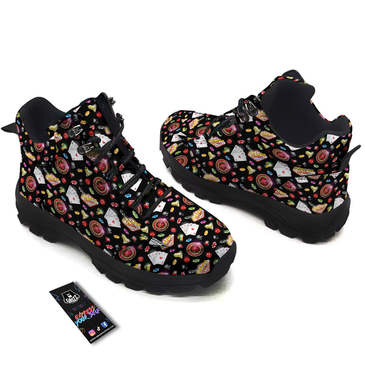 Casino Colorful Entertainments Print Pattern Hiking Shoes-grizzshop