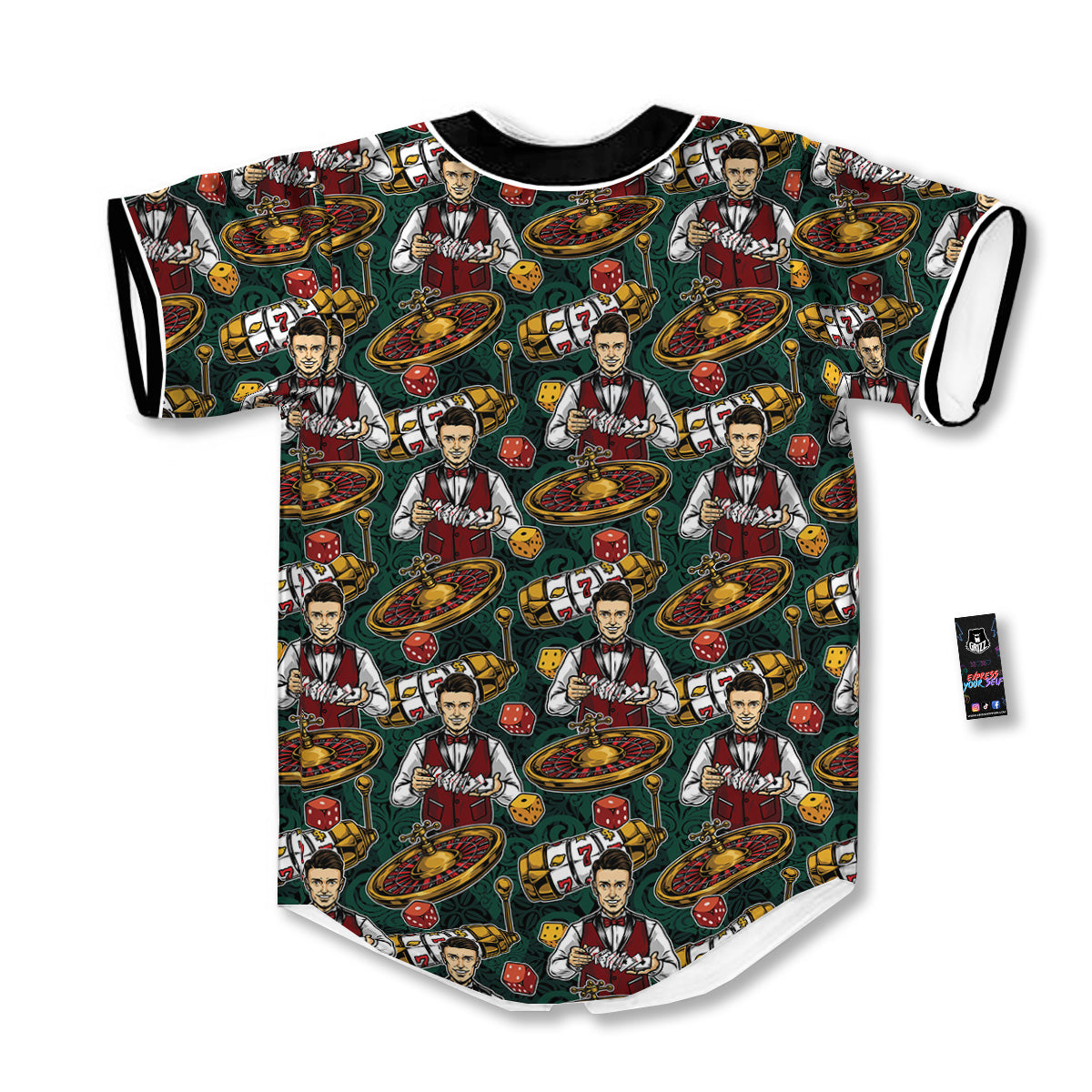 Casino Croupier And Slot Machine Print Pattern Baseball Jersey-grizzshop