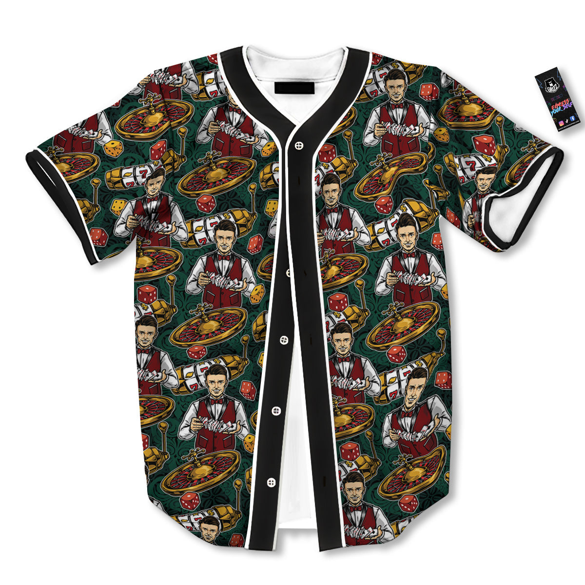 Casino Croupier And Slot Machine Print Pattern Baseball Jersey-grizzshop