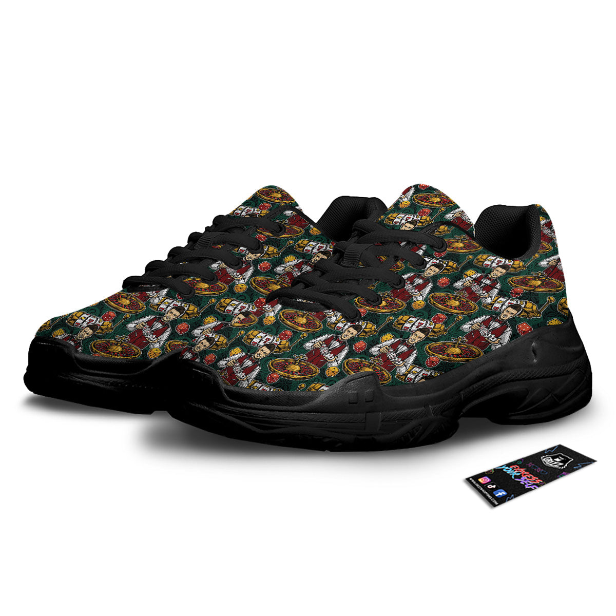 Casino Croupier And Slot Machine Print Pattern Black Chunky Shoes-grizzshop