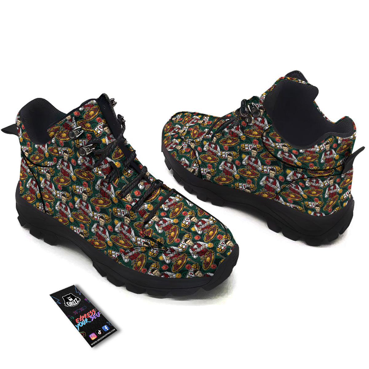 Casino Croupier And Slot Machine Print Pattern Hiking Shoes-grizzshop