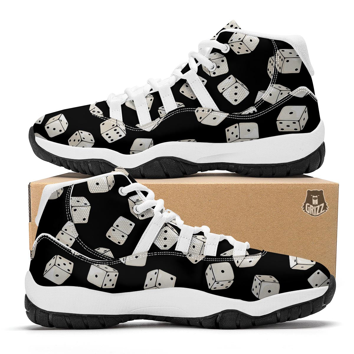 Casino Dice Pattern Print White Bball Shoes-grizzshop