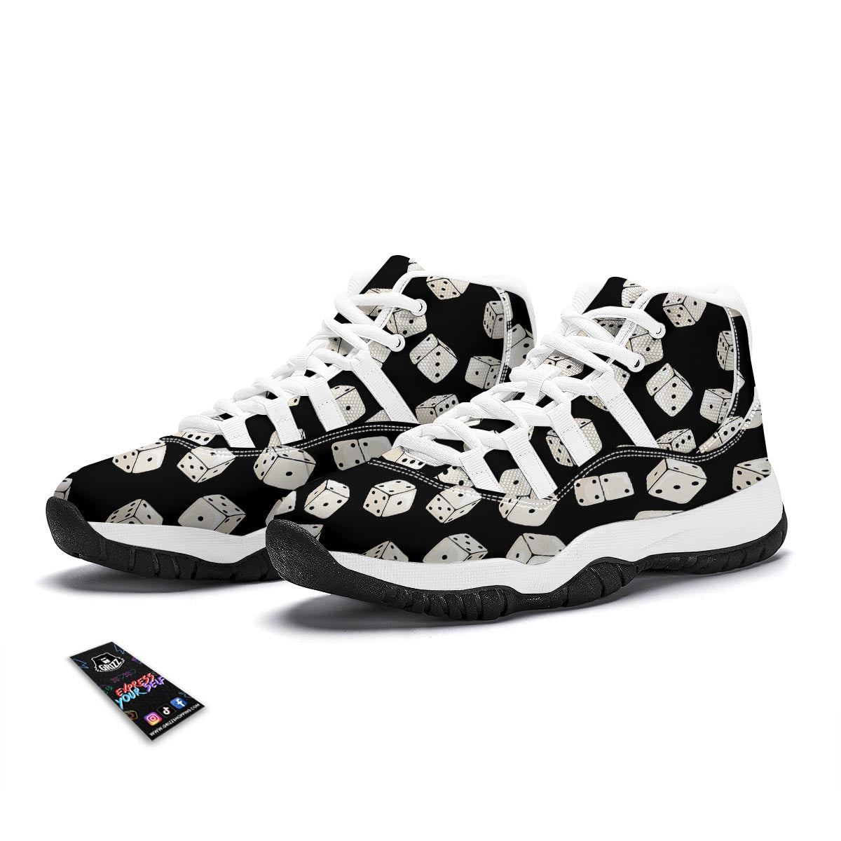 Casino Dice Pattern Print White Bball Shoes-grizzshop