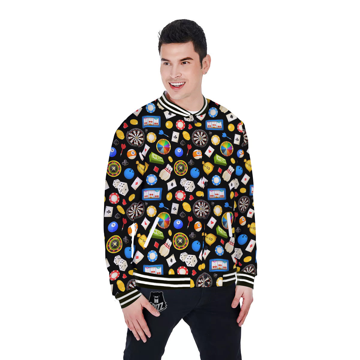 Casino Entertainments Print Pattern Baseball Jacket-grizzshop