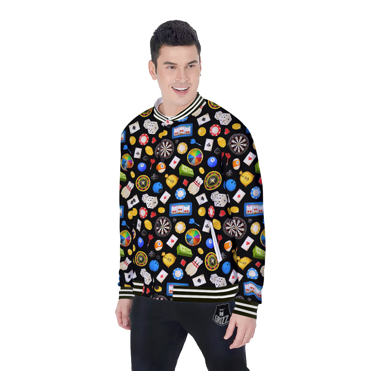 Casino Entertainments Print Pattern Baseball Jacket-grizzshop