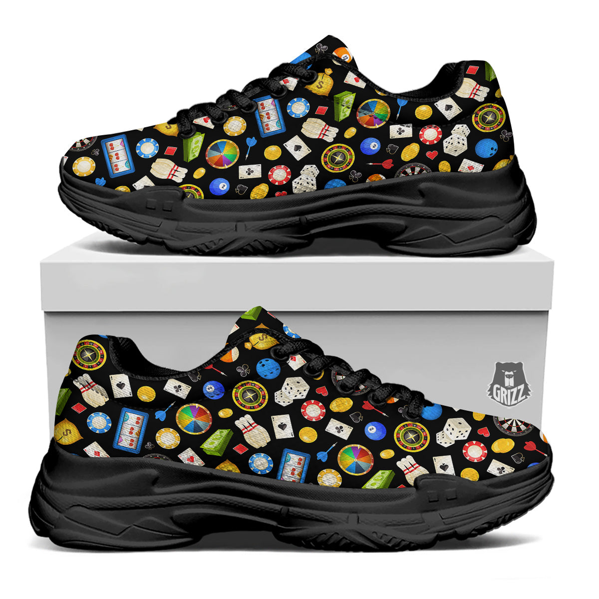 Casino Entertainments Print Pattern Black Chunky Shoes-grizzshop