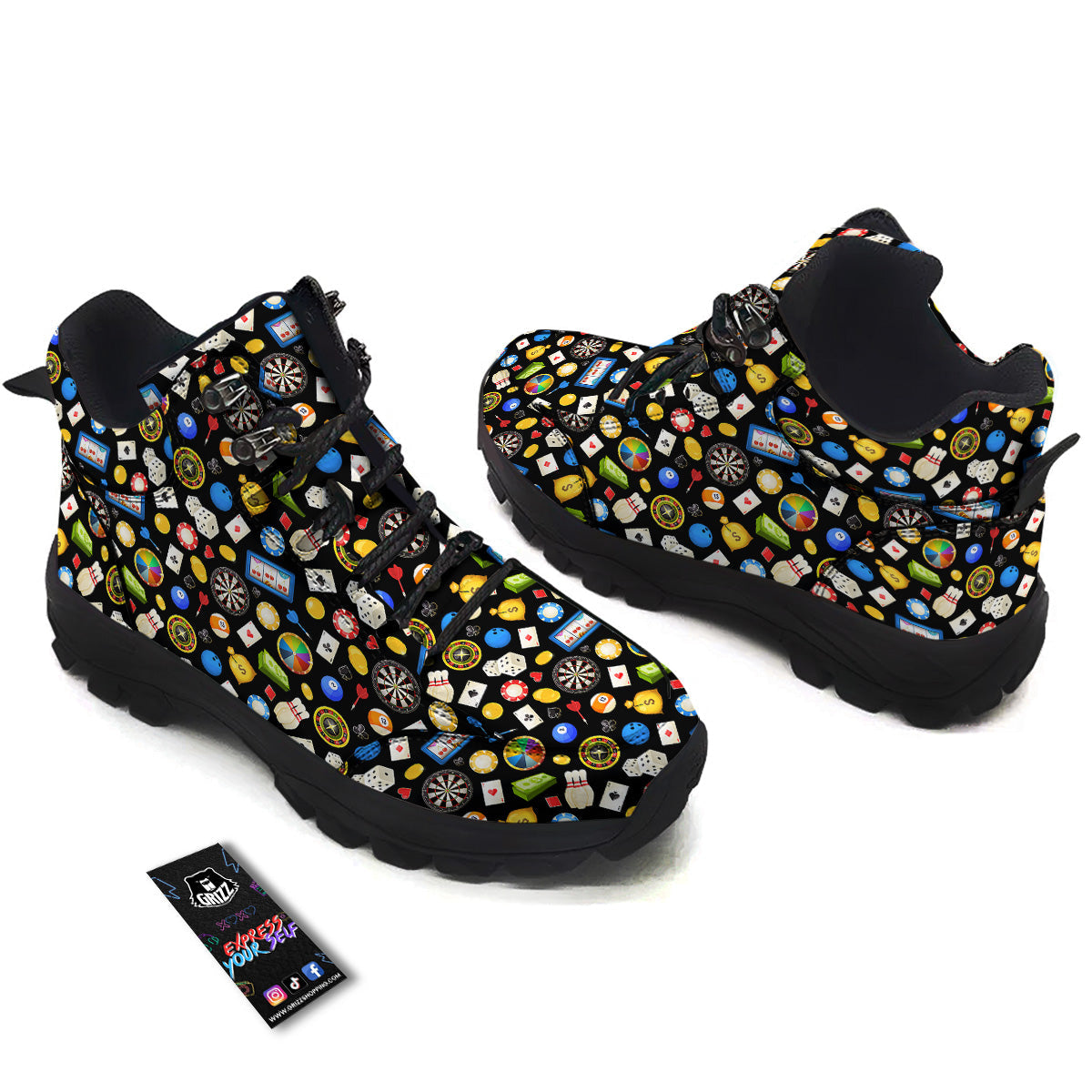 Casino Entertainments Print Pattern Hiking Shoes-grizzshop