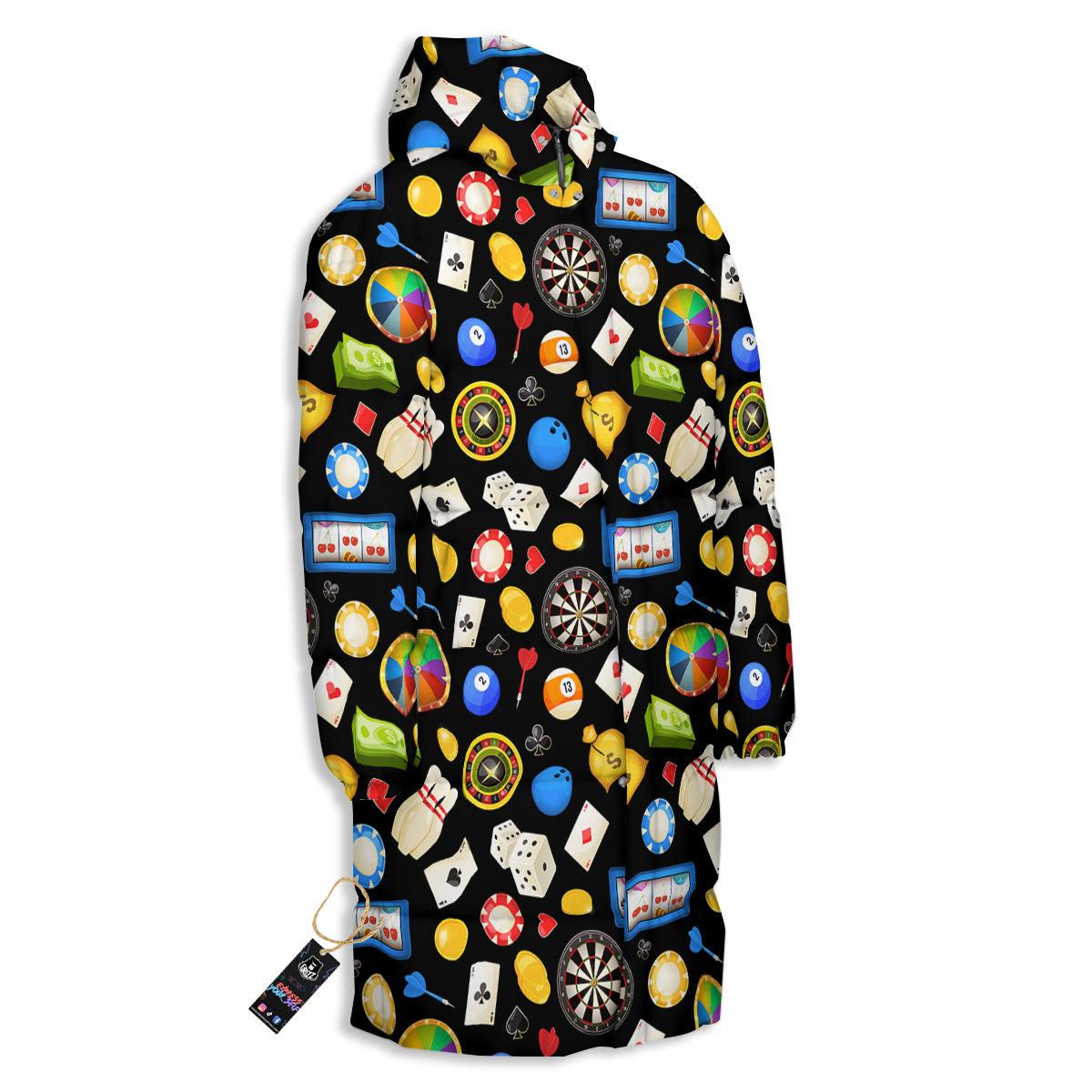Casino Entertainments Print Pattern Long Down Jacket-grizzshop