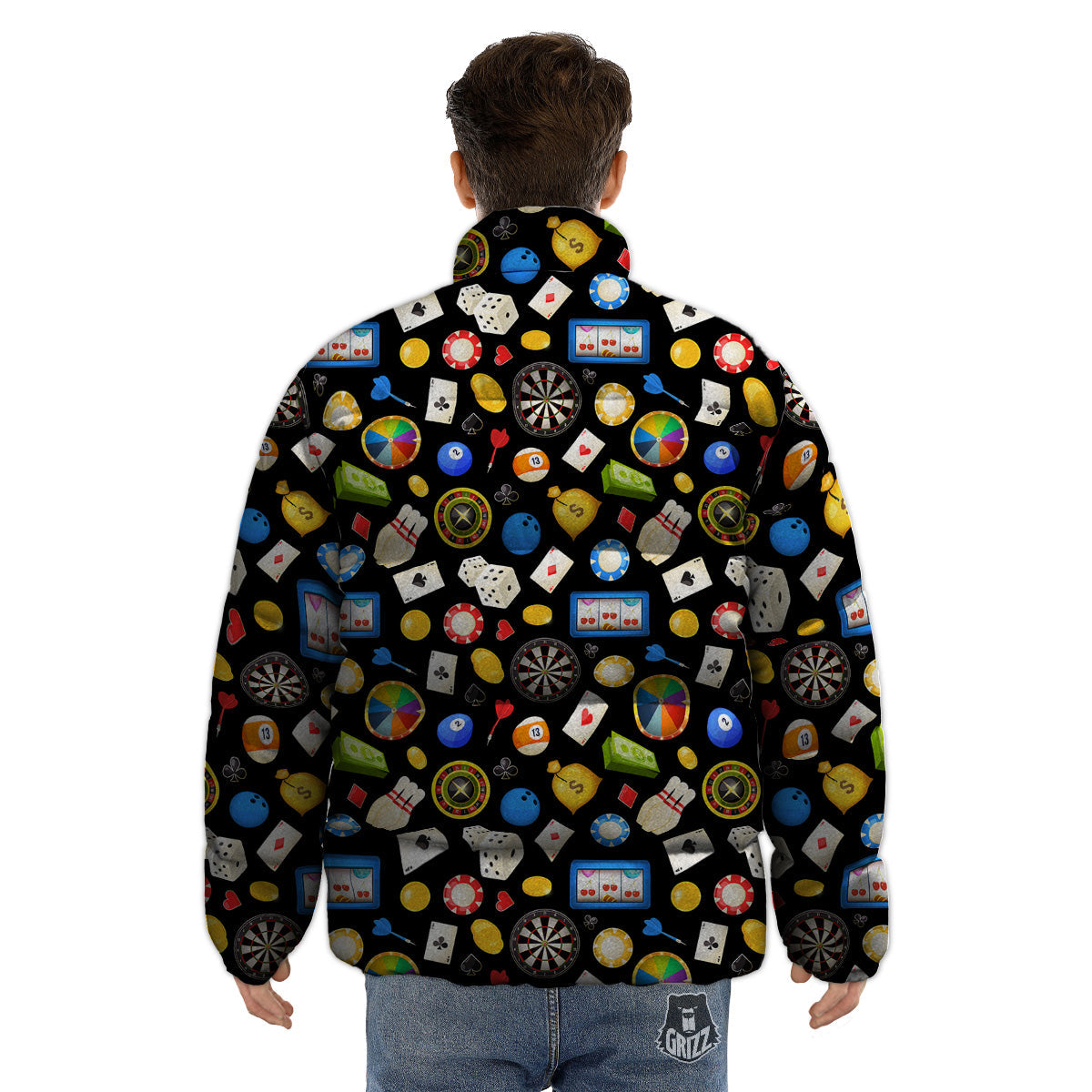 Casino Entertainments Print Pattern Puffer Jacket-grizzshop