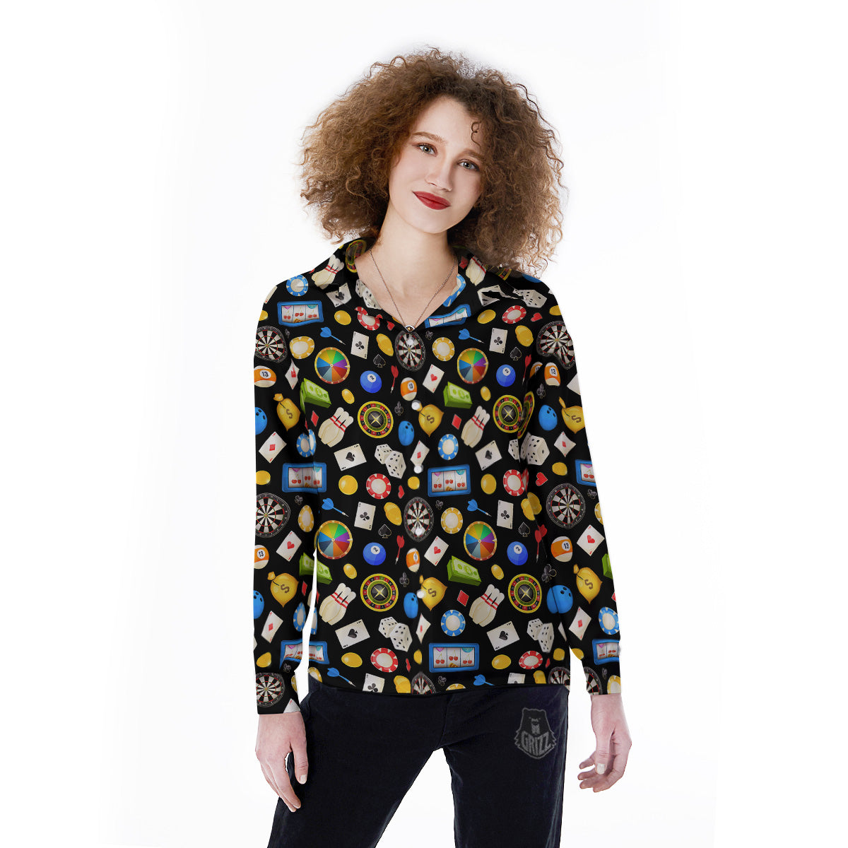 Casino Entertainments Print Pattern Women's Long Sleeve Shirts-grizzshop