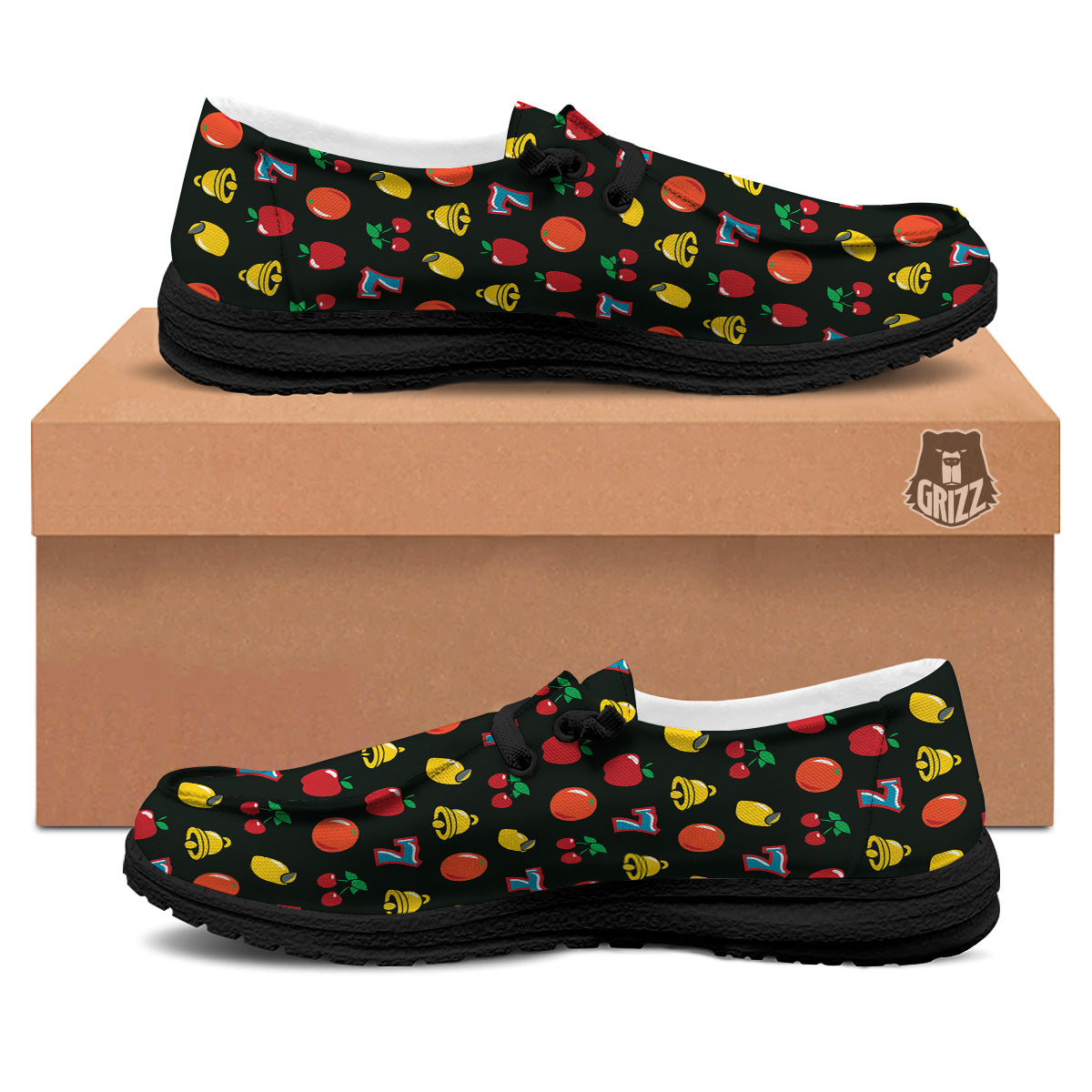 Casino Lucky Sevens Print Pattern Black Loafers-grizzshop