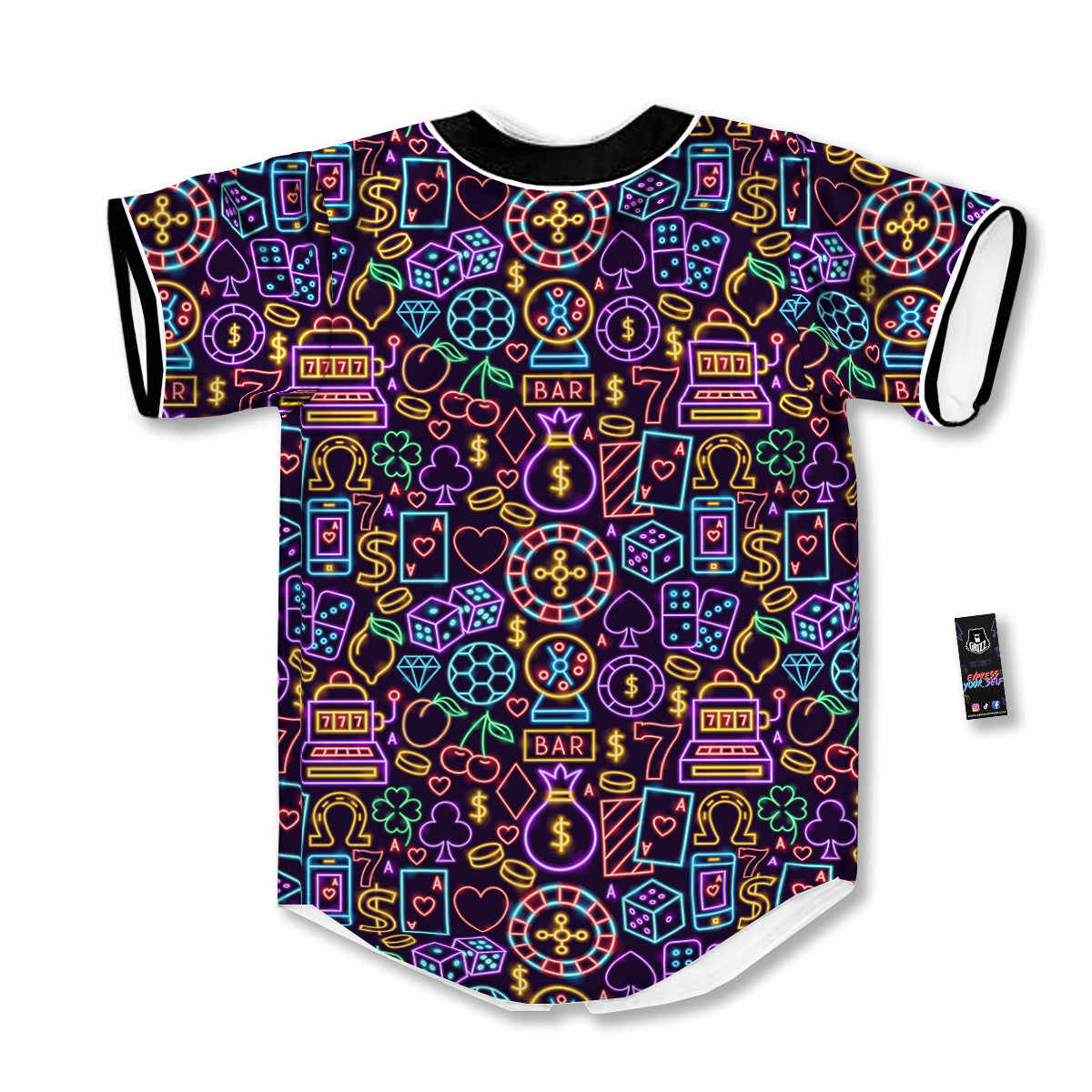 Casino Neon Night Sign Print Pattern Baseball Jersey-grizzshop
