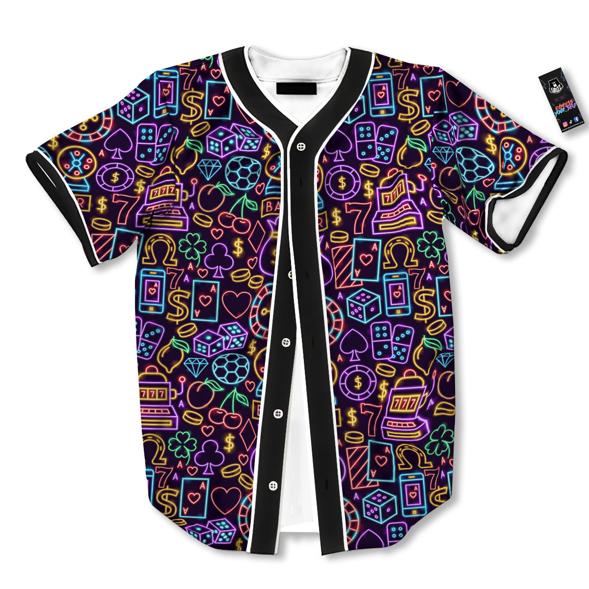 Casino Neon Night Sign Print Pattern Baseball Jersey-grizzshop