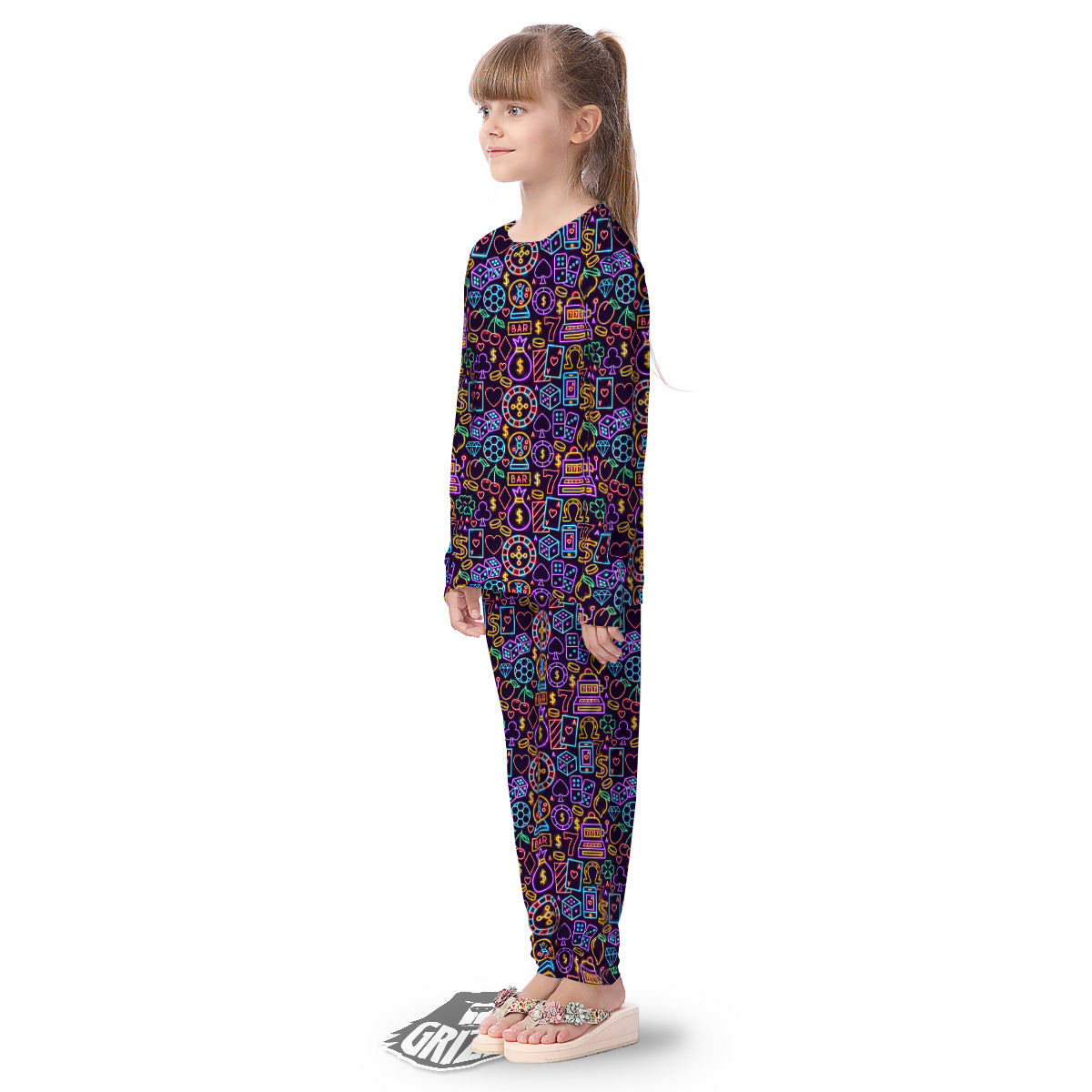 Casino Neon Night Sign Print Pattern Kid's Pajamas-grizzshop