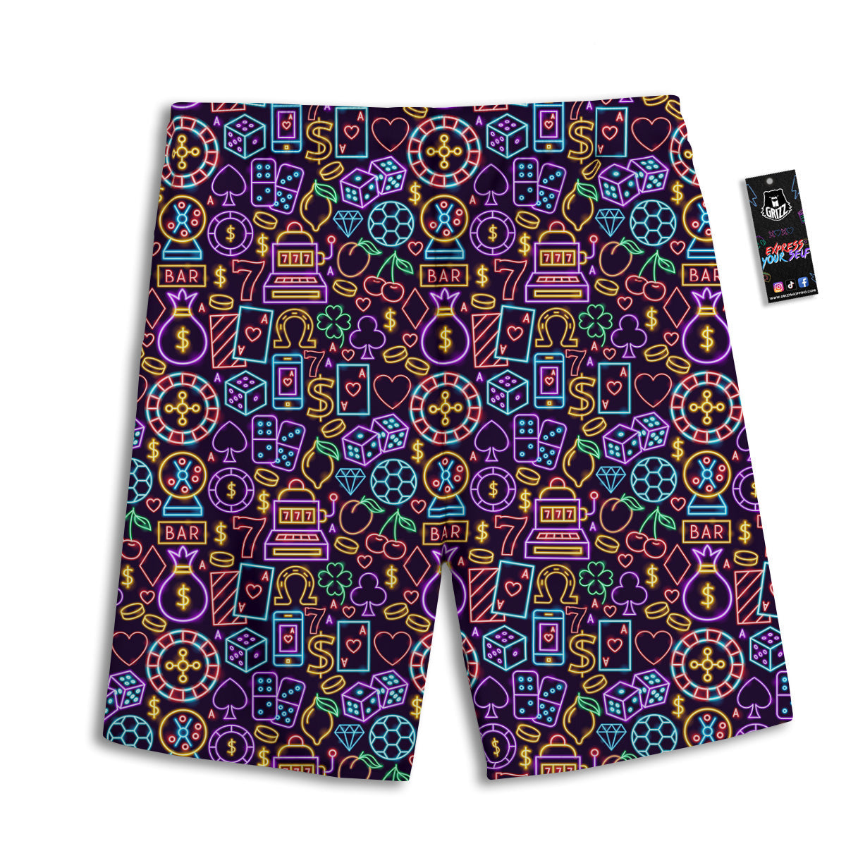 Casino Neon Night Sign Print Pattern Men's Athletic Shorts