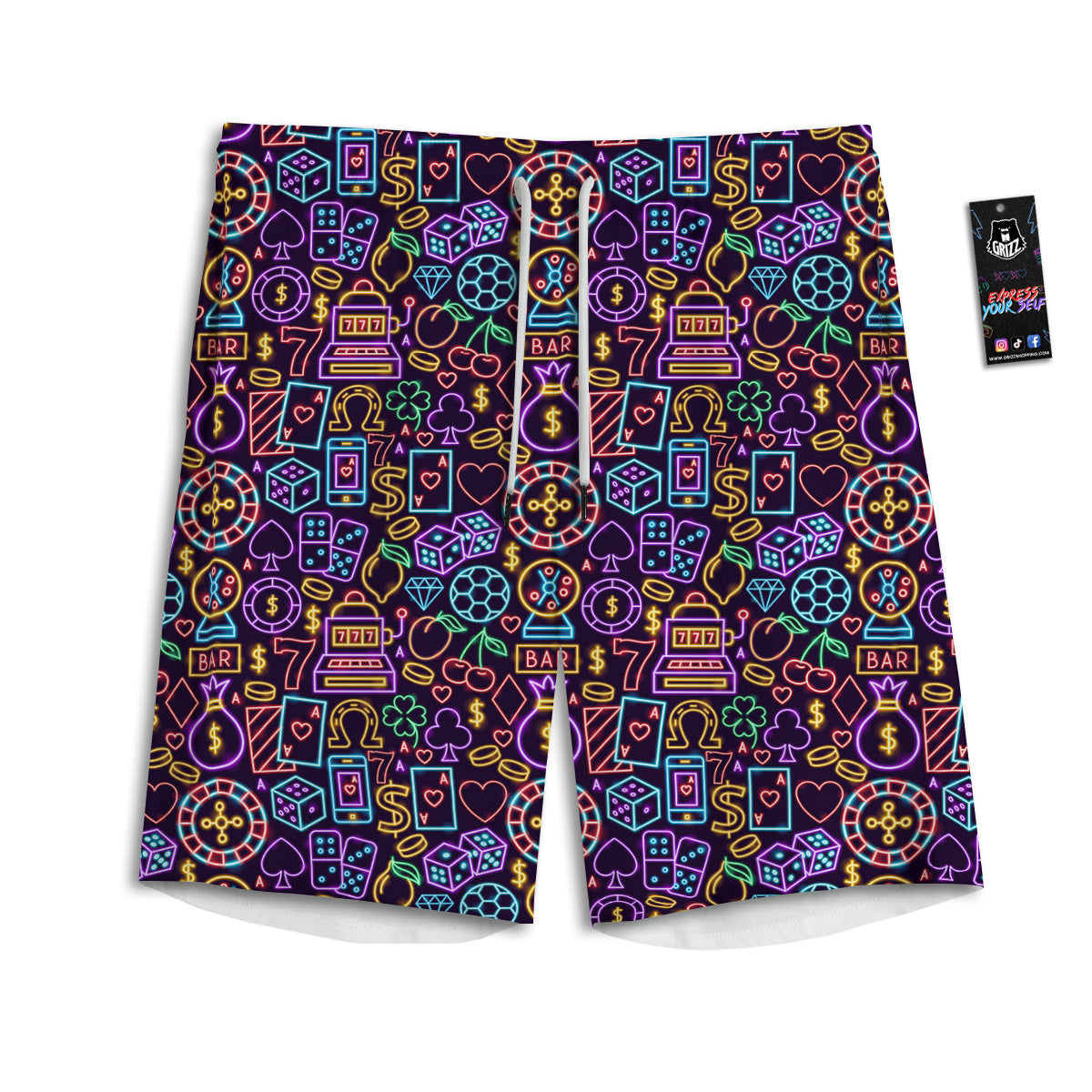 Casino Neon Night Sign Print Pattern Men's Athletic Shorts