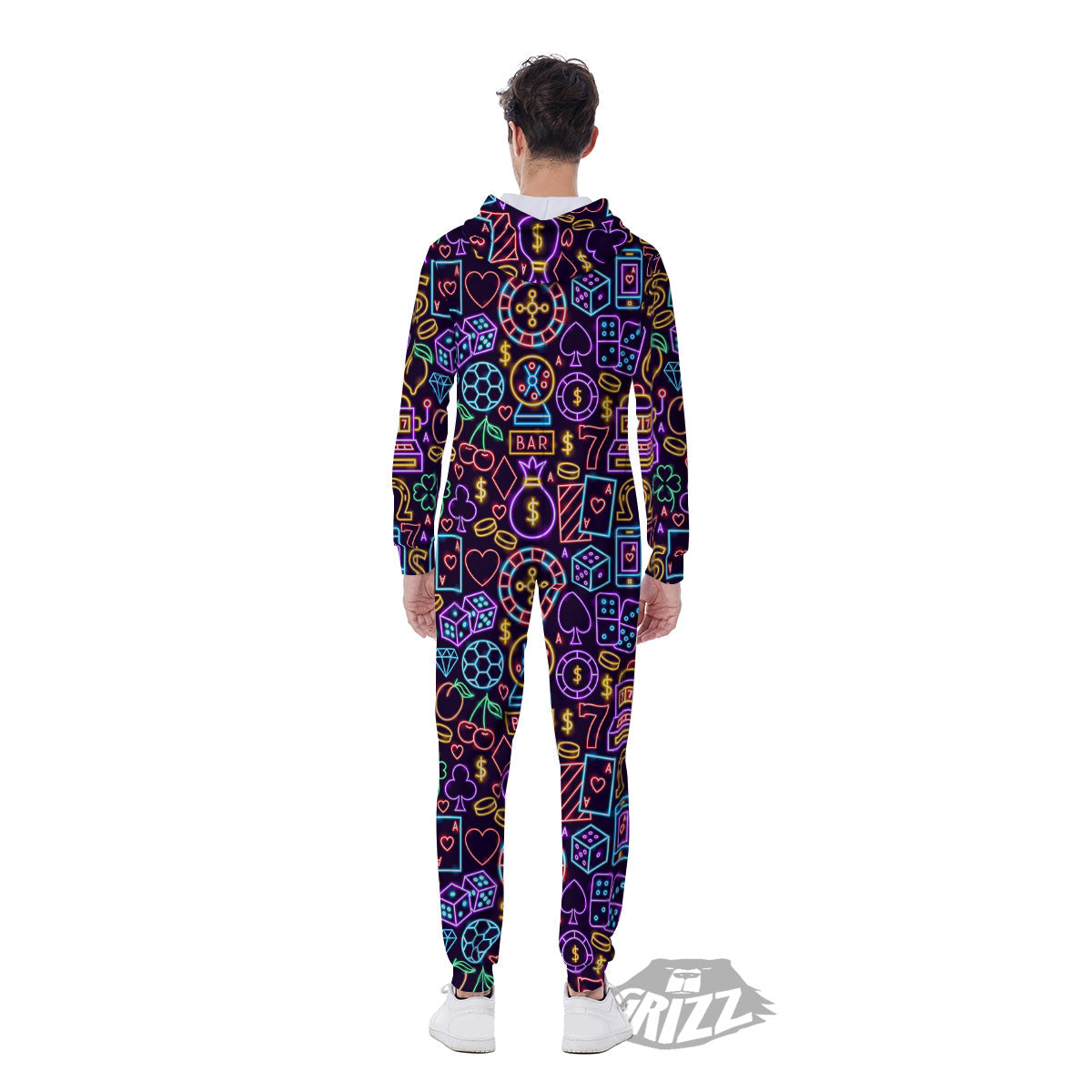 Casino Neon Night Sign Print Pattern Men's Jumpsuit-grizzshop