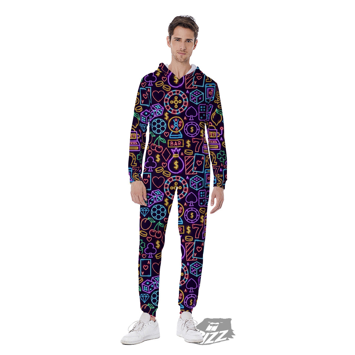 Casino Neon Night Sign Print Pattern Men's Jumpsuit-grizzshop