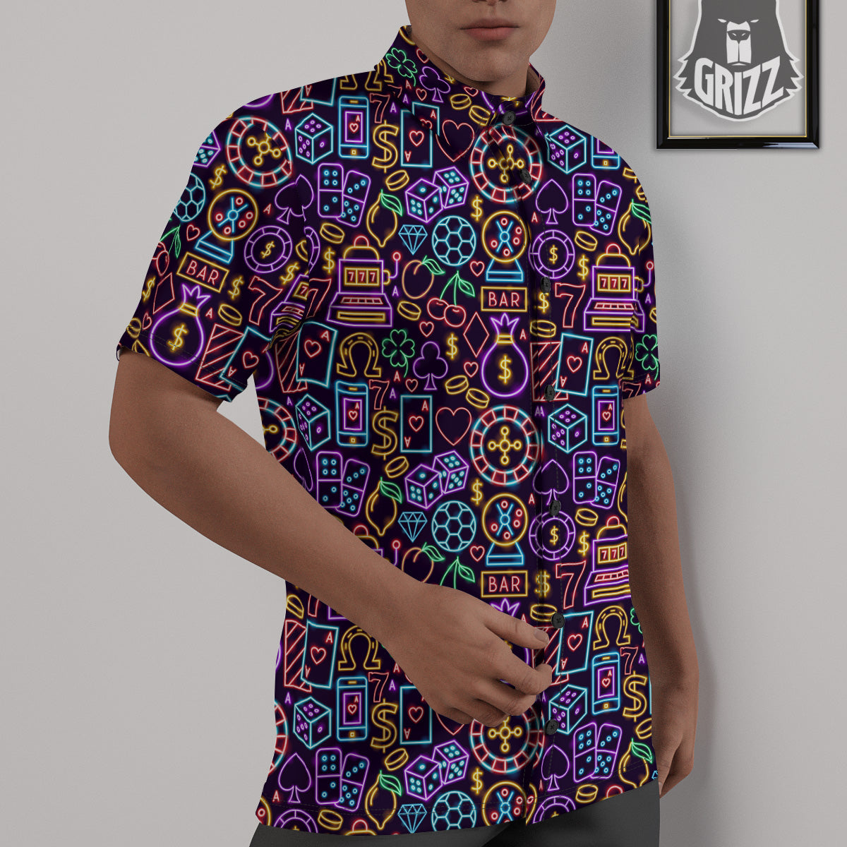 Casino Neon Night Sign Print Pattern Untucked Shirts-grizzshop
