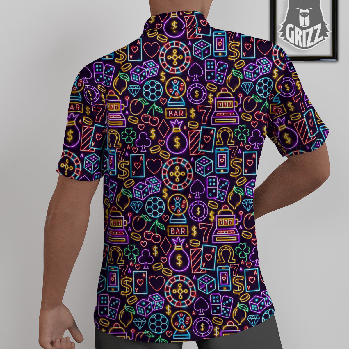 Casino Neon Night Sign Print Pattern Untucked Shirts-grizzshop