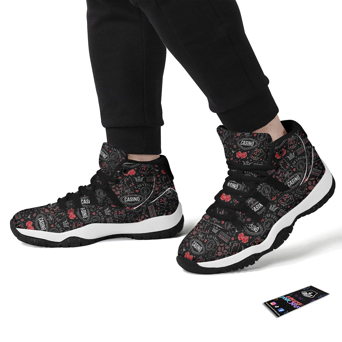 Casino Poker Pattern Print Black Bball Shoes-grizzshop