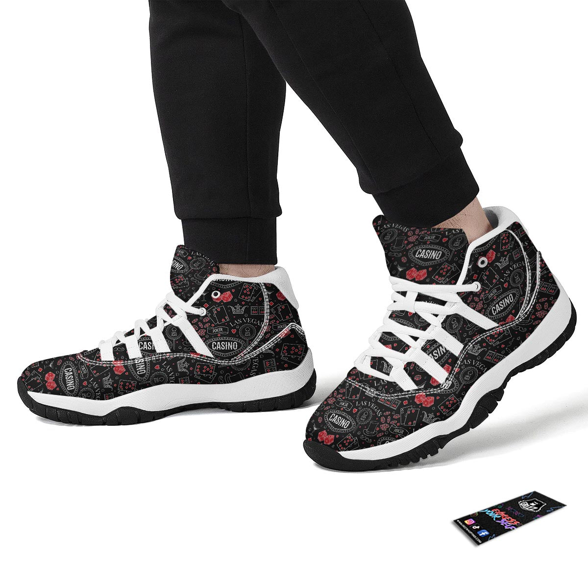 Casino Poker Pattern Print White Bball Shoes-grizzshop