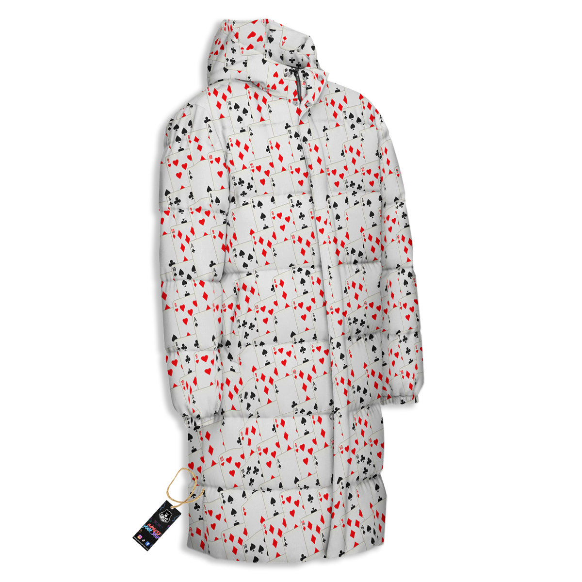 Casino Card Cartoon Print Pattern Long Down Jacket