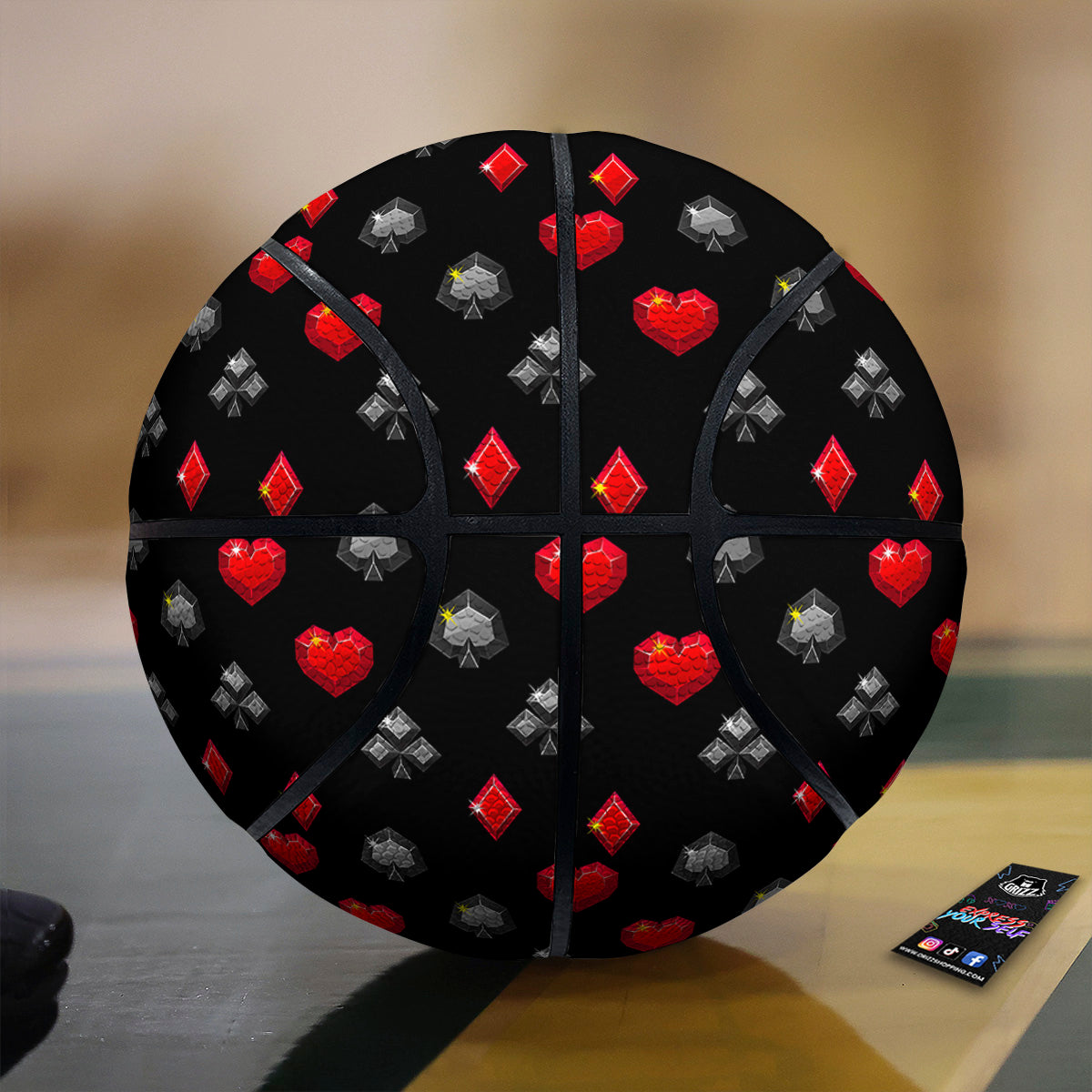 Casino Card Suits Red Black Print Pattern Basketball