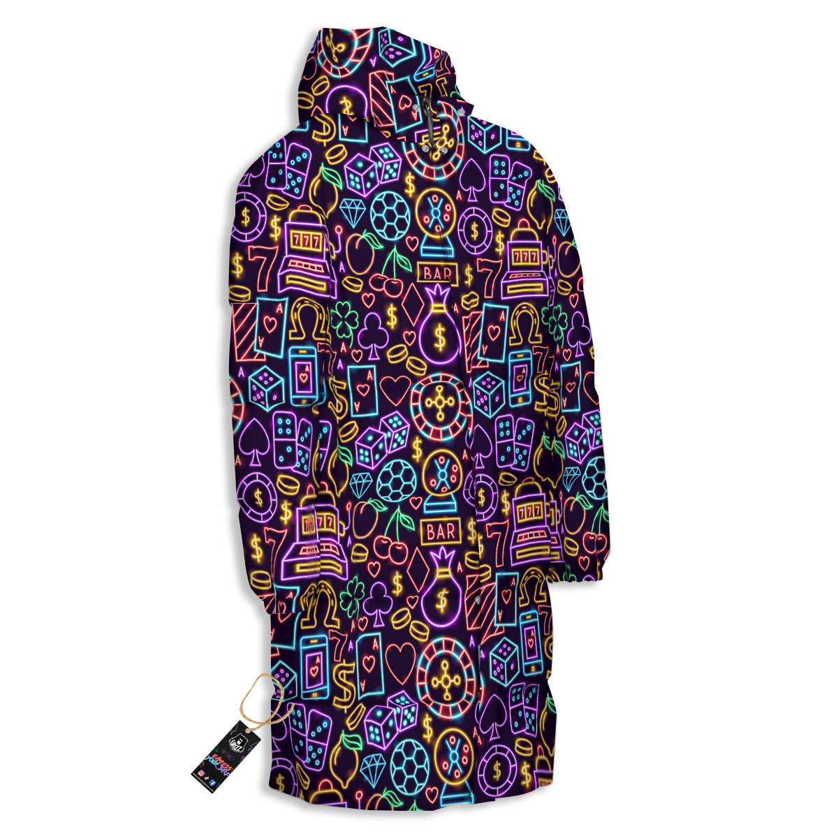 Casino Neon Night Sign Print Pattern Long Down Jacket