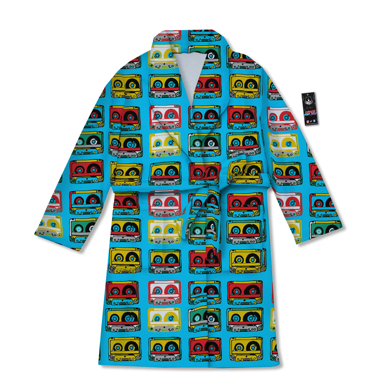 Cassette Colorful Print Pattern Bathrobe-grizzshop