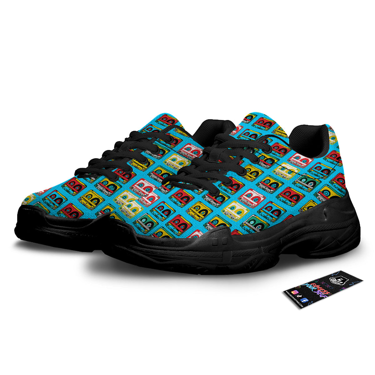 Cassette Colorful Print Pattern Black Chunky Shoes-grizzshop