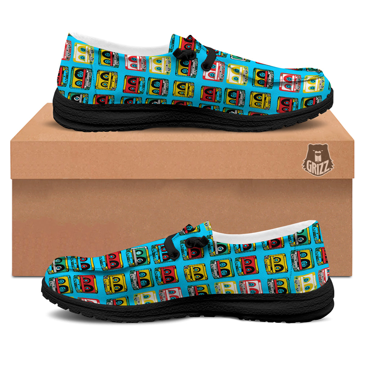 Cassette Colorful Print Pattern Black Loafers-grizzshop
