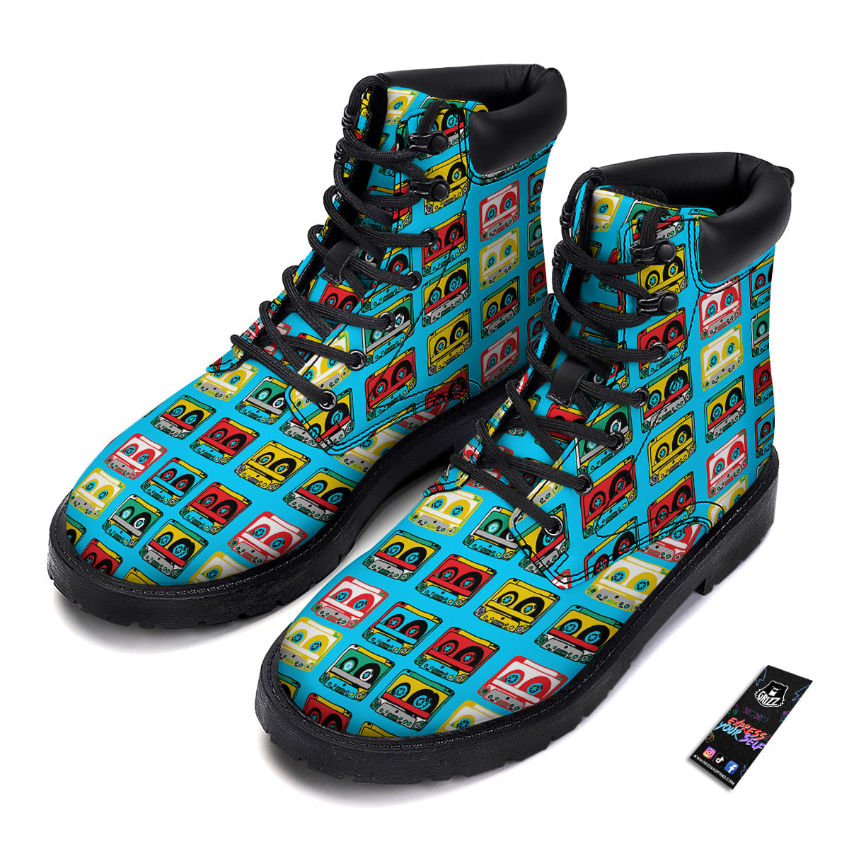 Cassette Colorful Print Pattern Boots-grizzshop