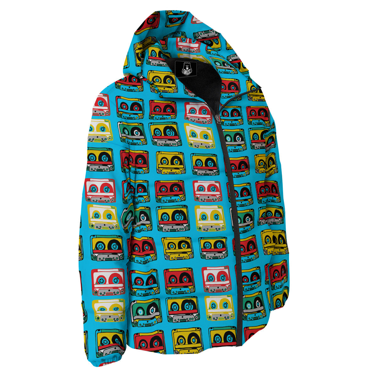 Cassette Colorful Print Pattern Down Jacket-grizzshop