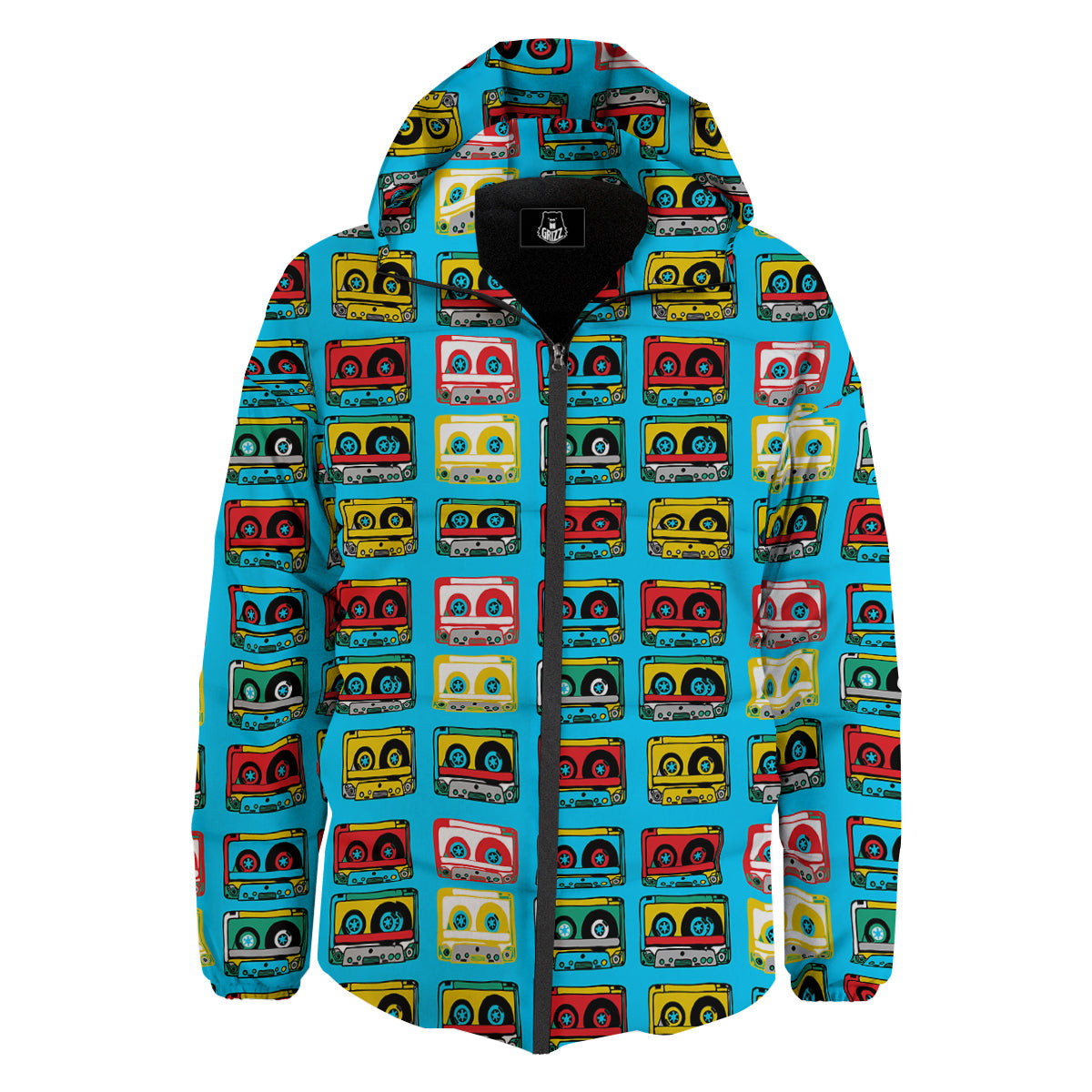 Cassette Colorful Print Pattern Down Jacket-grizzshop