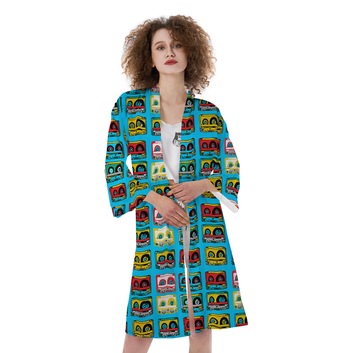 Cassette Colorful Print Pattern Kimono-grizzshop