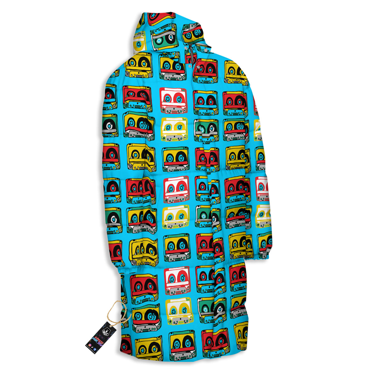 Cassette Colorful Print Pattern Long Down Jacket-grizzshop