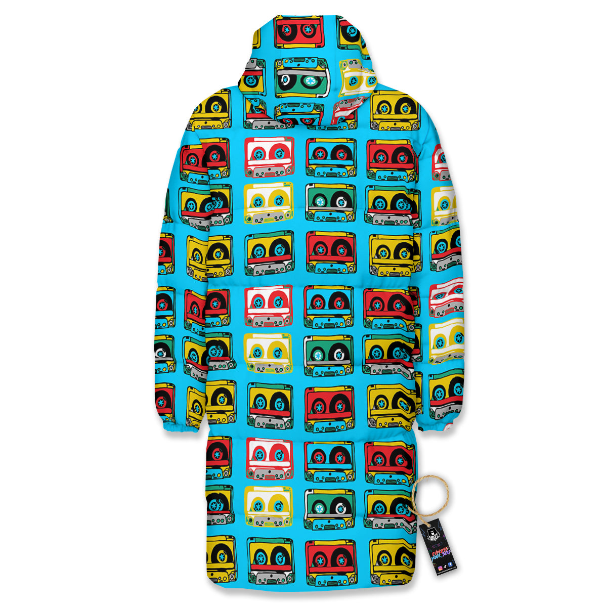 Cassette Colorful Print Pattern Long Down Jacket-grizzshop
