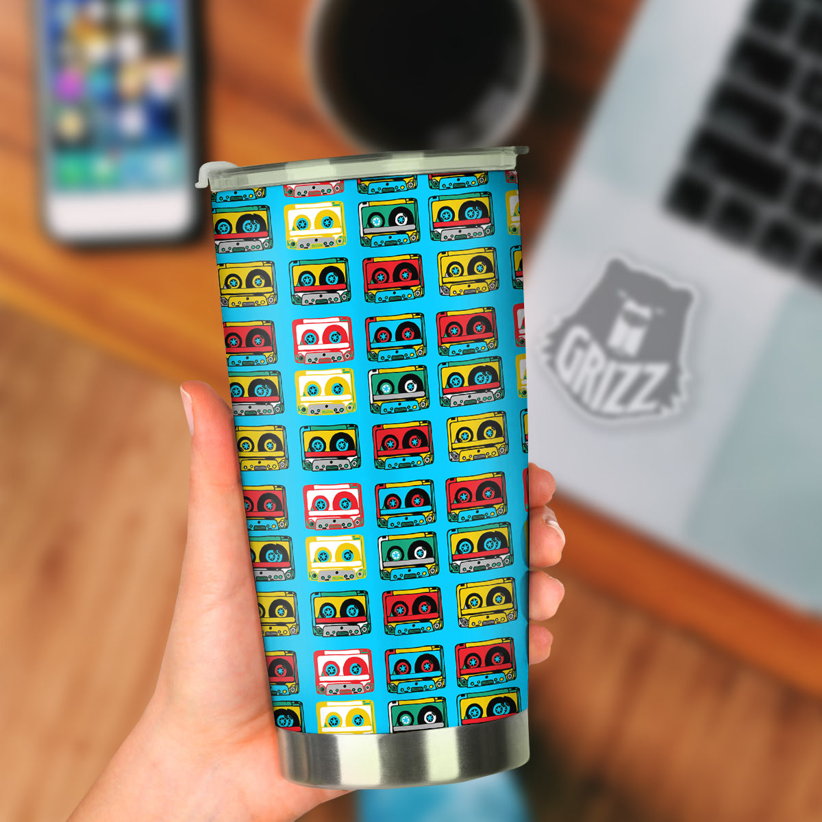 Cassette Colorful Print Pattern Tumbler-grizzshop