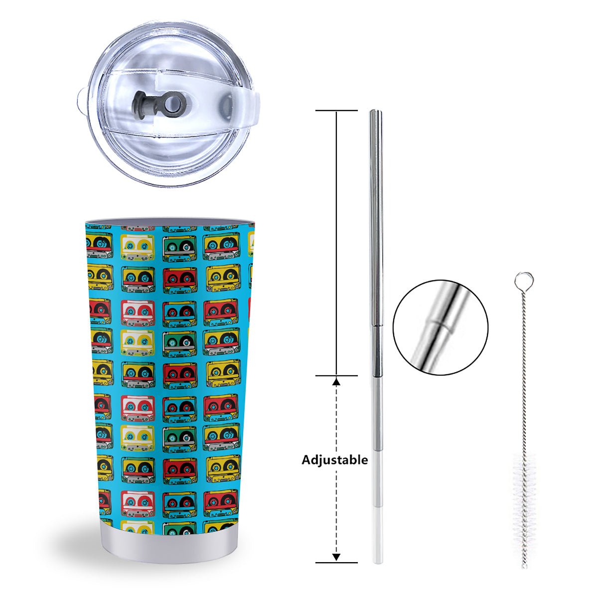 Cassette Colorful Print Pattern Tumbler-grizzshop