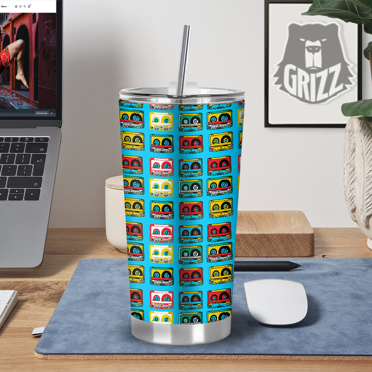 Cassette Colorful Print Pattern Tumbler-grizzshop