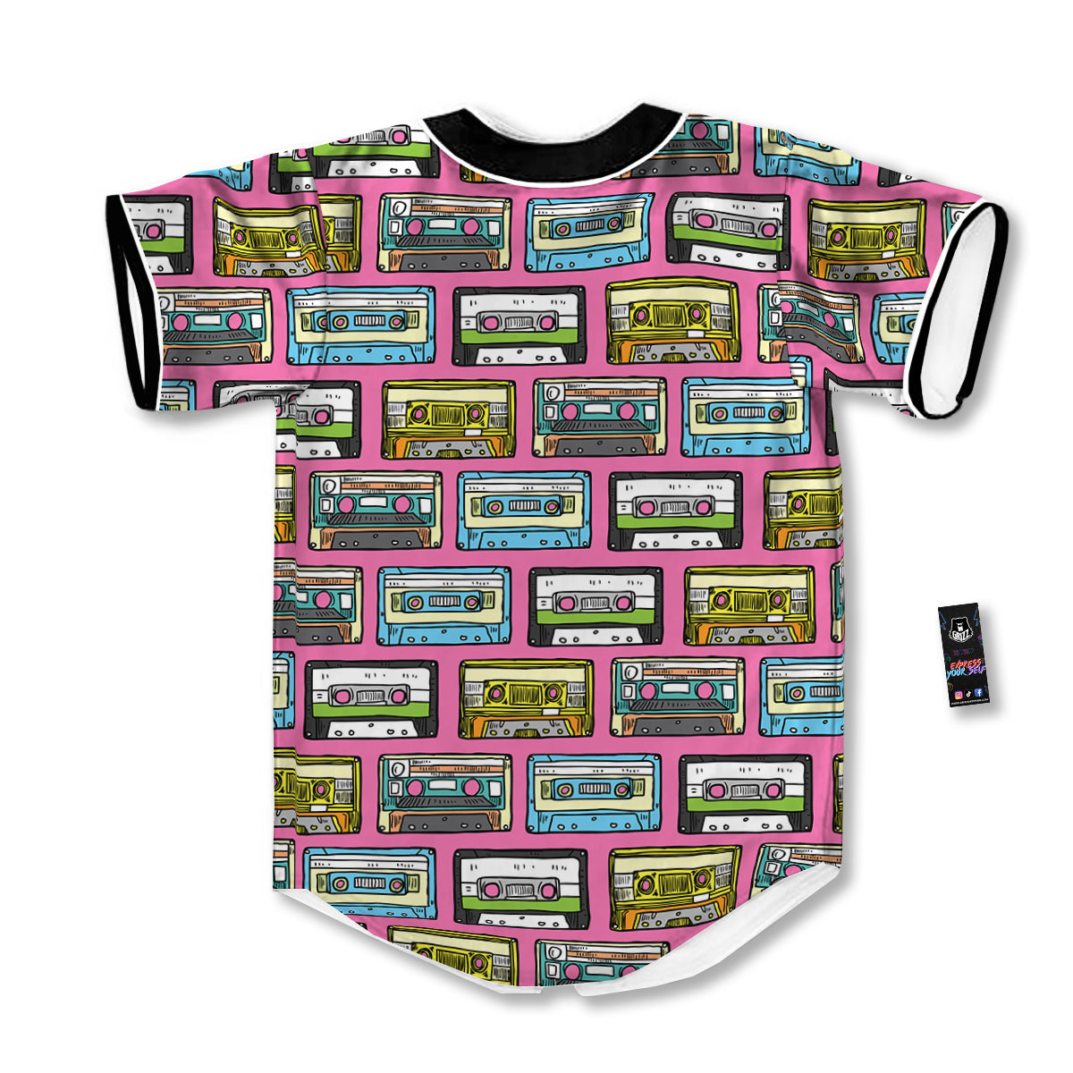 Cassette Drawing Print Pattern Baseball Jersey-grizzshop