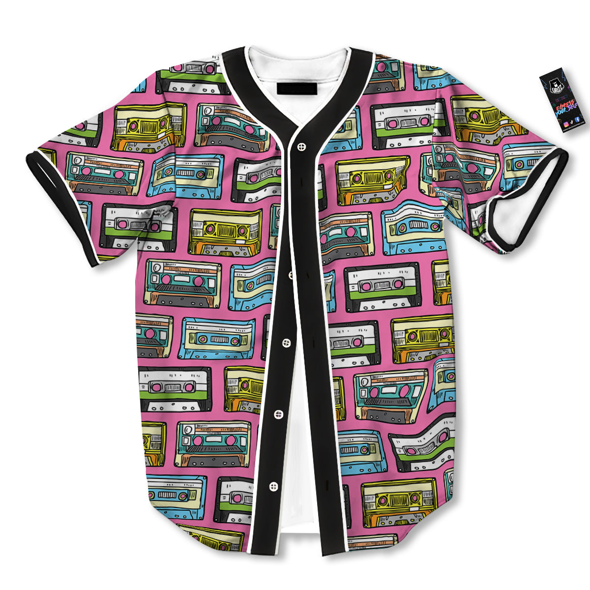 Cassette Drawing Print Pattern Baseball Jersey-grizzshop