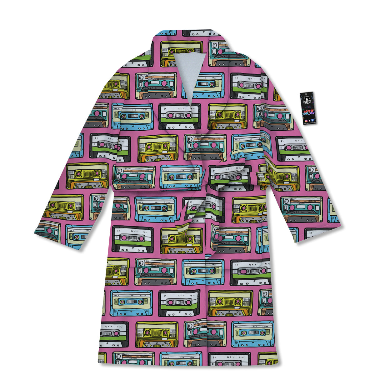 Cassette Drawing Print Pattern Bathrobe-grizzshop
