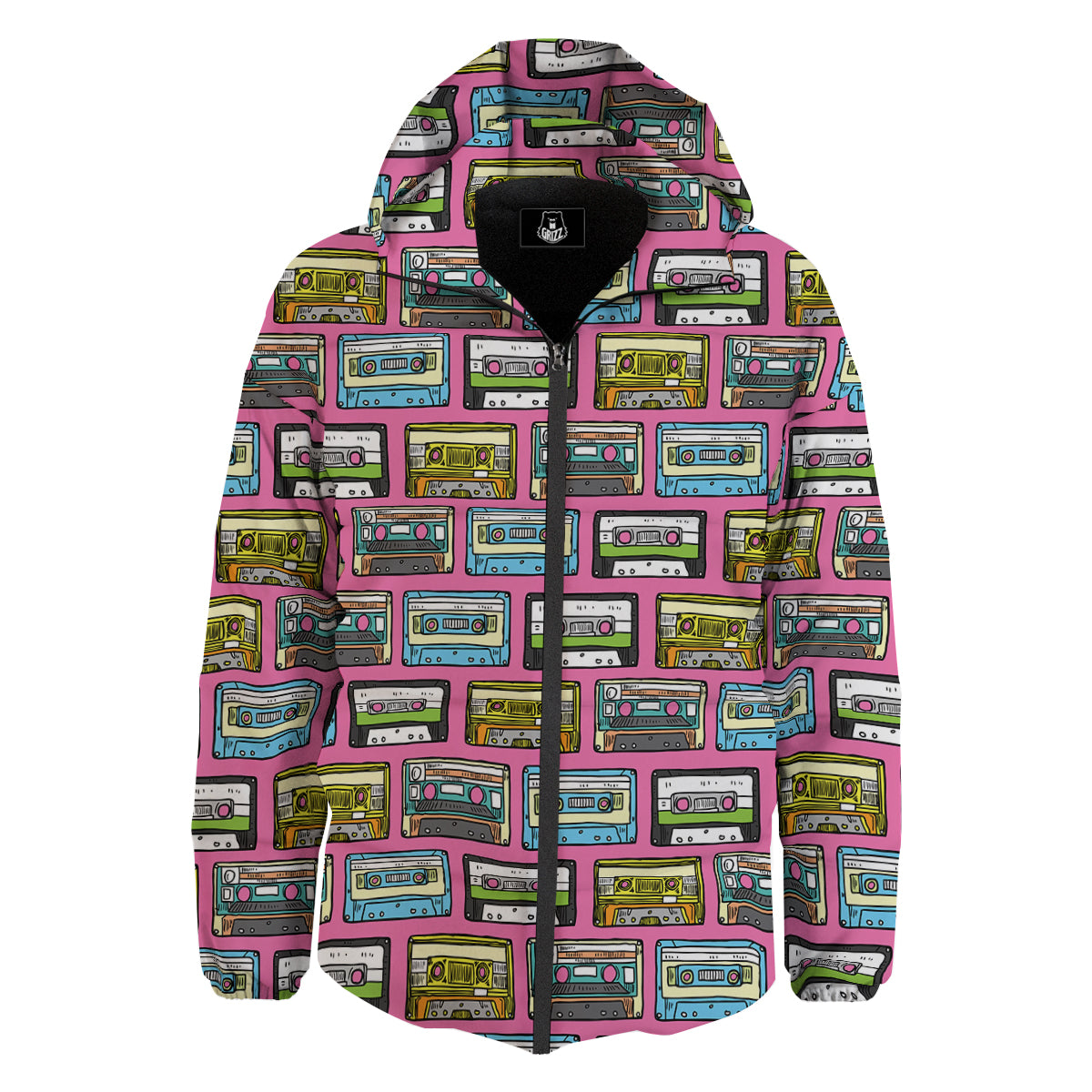 Cassette Drawing Print Pattern Down Jacket-grizzshop