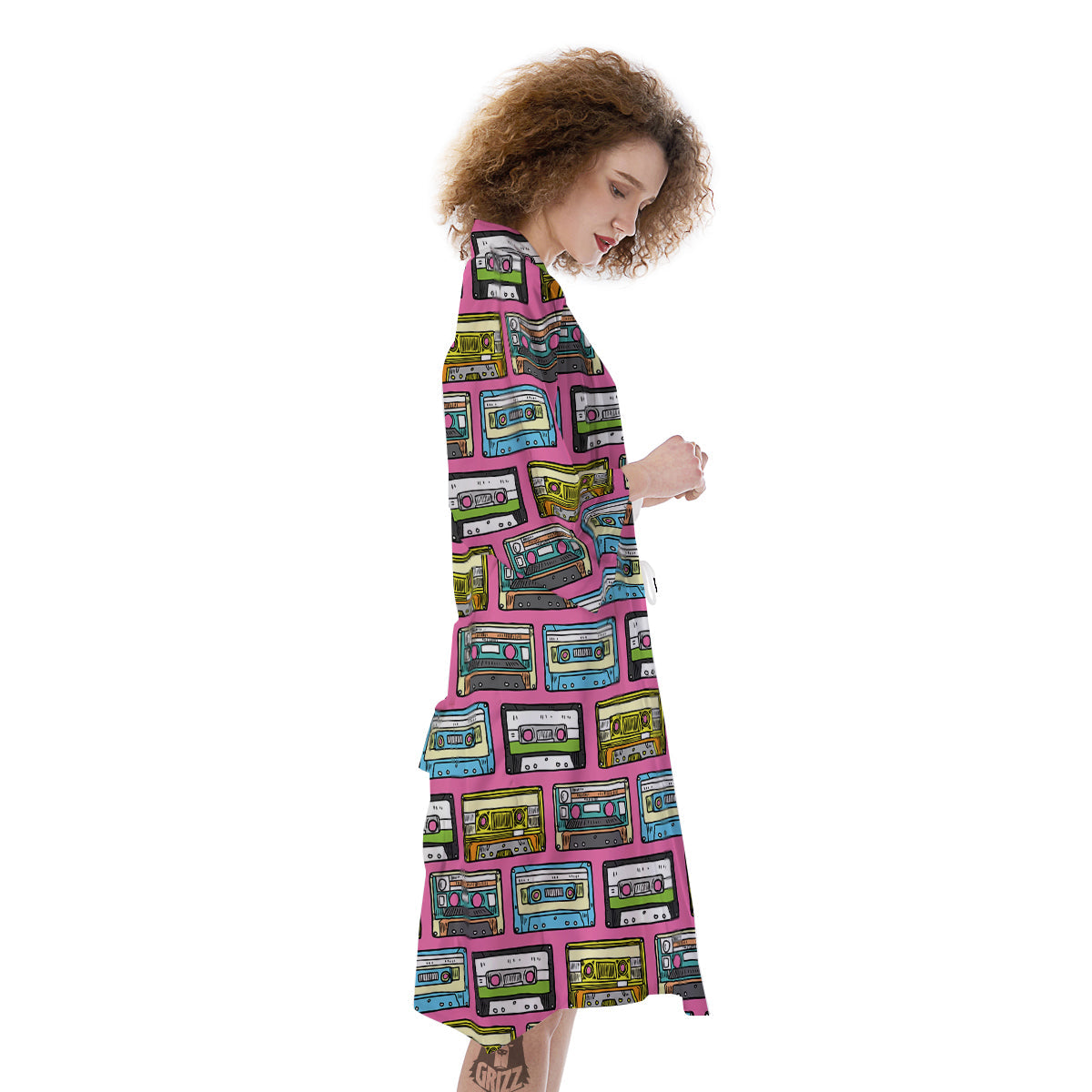 Cassette Drawing Print Pattern Kimono-grizzshop