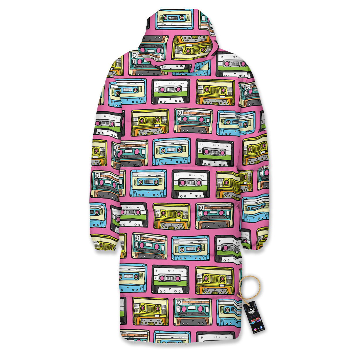 Cassette Drawing Print Pattern Long Down Jacket-grizzshop