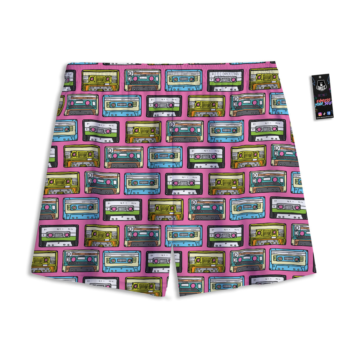Cassette Drawing Print Pattern Mesh Shorts-grizzshop