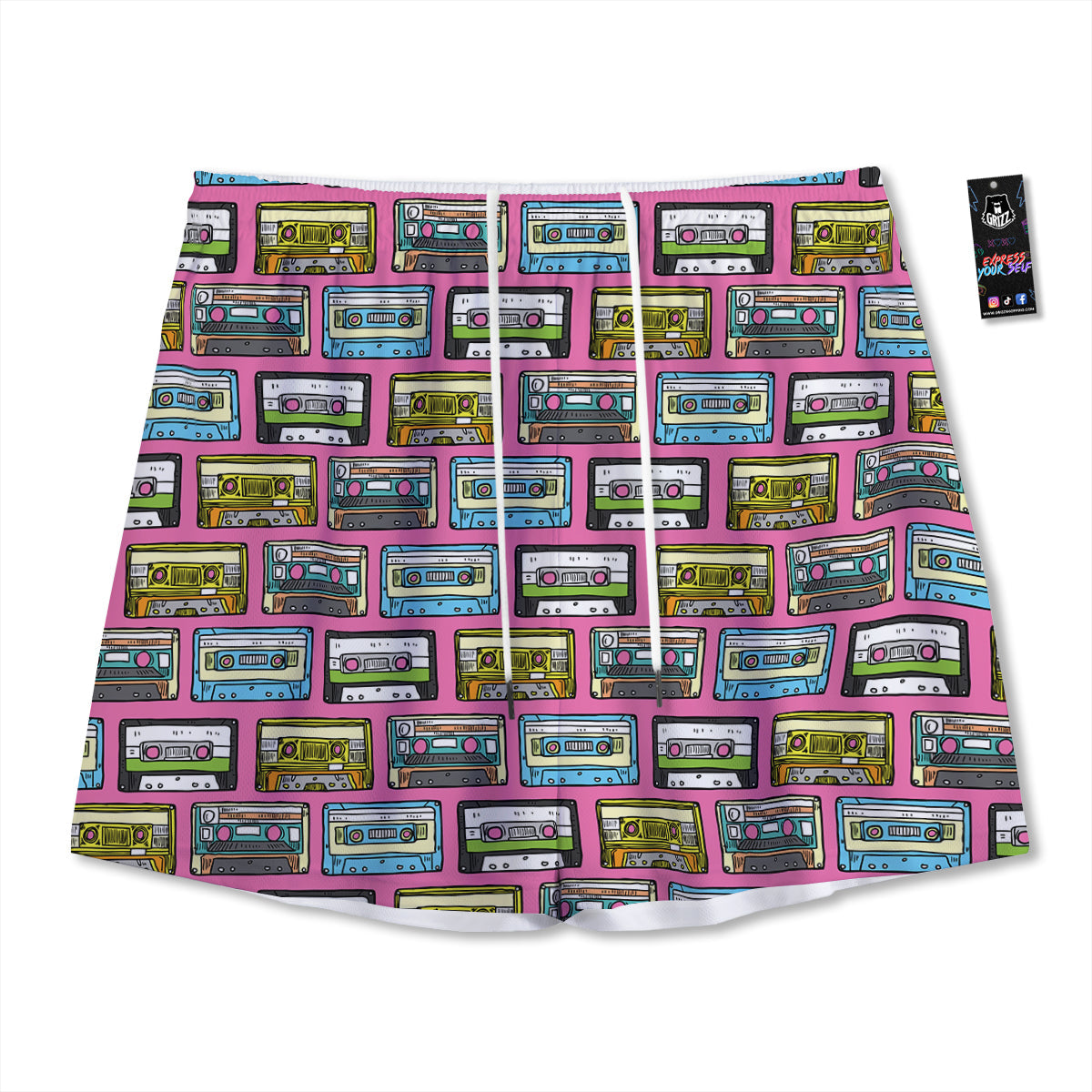 Cassette Drawing Print Pattern Mesh Shorts-grizzshop