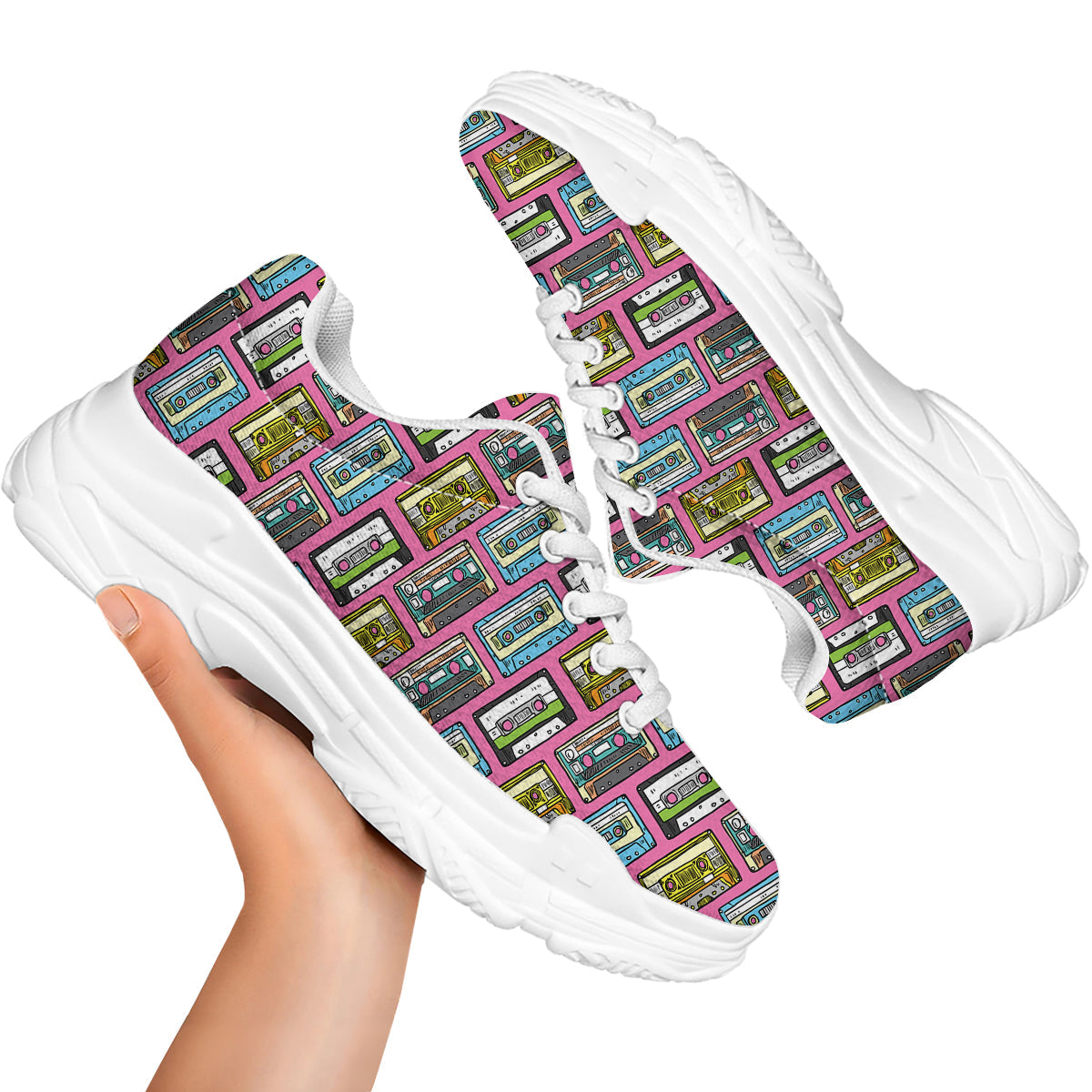 Cassette Drawing Print Pattern White Chunky Shoes-grizzshop